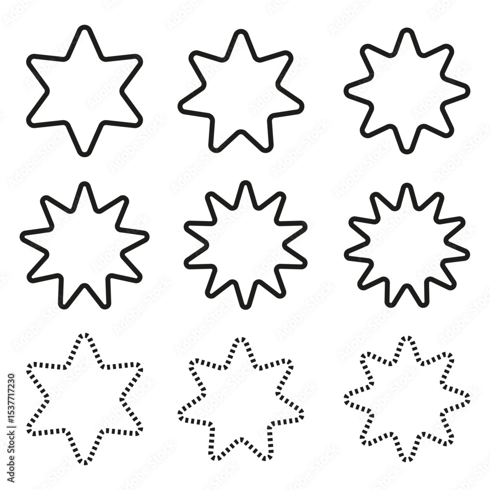 Poster outline star icon. geometric star pattern. linear snowflake shapes. vector shape set.