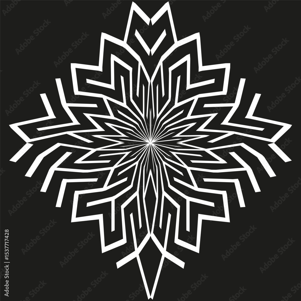 Aufkleber star burst vector. black and white design. angular symmetry shape. abstract contrast pattern.