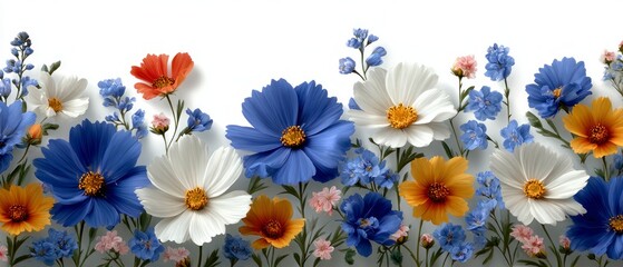 Colorful Floral Frame  Watercolor Wildflowers  Botanical Border   High Resolution
