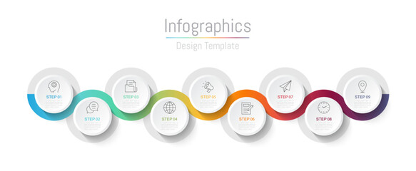 Infographic 9 options design elements for your business data. Vector Illustration.