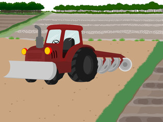 Cartoon tractor on white background.