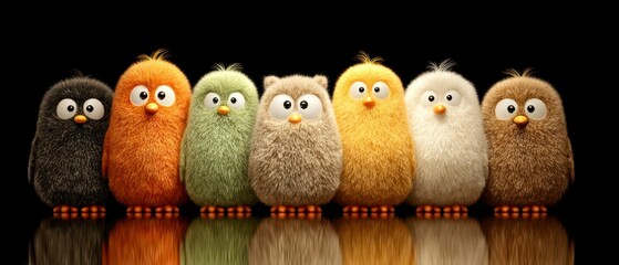 Adorable Fluffy Monster Lineup  Cute Cartoon Characters  3D Render