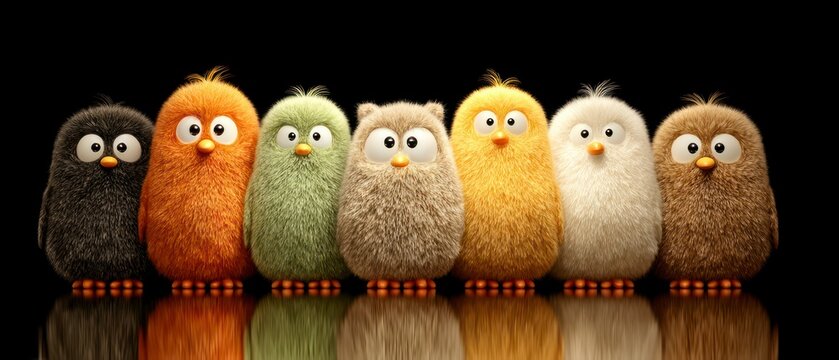 Adorable Fluffy Monster Lineup  Cute Cartoon Characters  3D Render