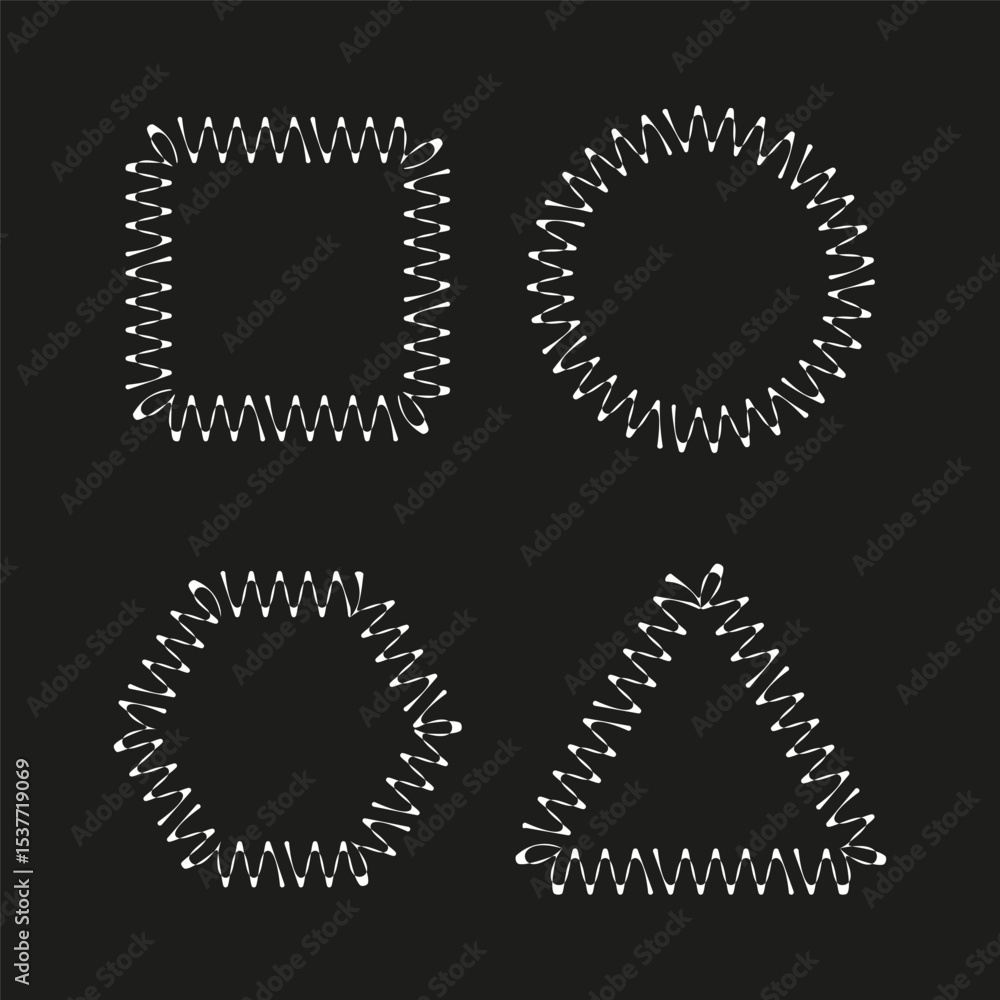 Aufkleber dotted shape symbol. vector figure set. triangle square hexagon. black background contrast.