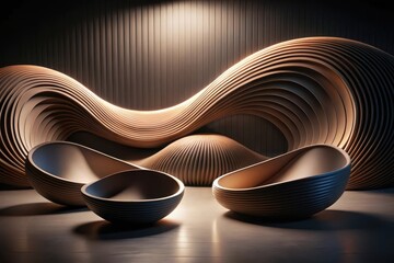 Abstract Wooden Vessel Forms in a Modern Interior Setting