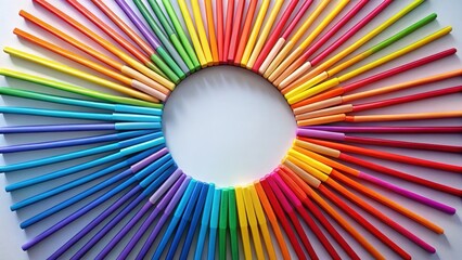 A vibrant spectrum of colorful writing instruments arranged in a circular pattern, creating a captivating and artistic composition, perfect for representing creativity and diversity.