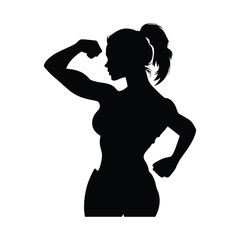 Strong Woman Arm Flexing Silhouette Side View