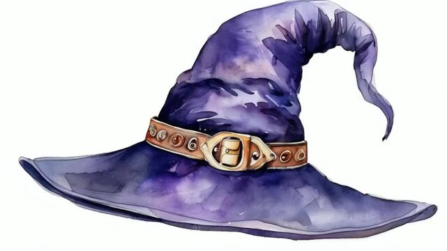 a Witch s hat with a buckle, watercolor clipart illustration.