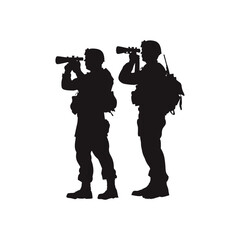 Naklejka premium Soldiers Using Binoculars Silhouettes
