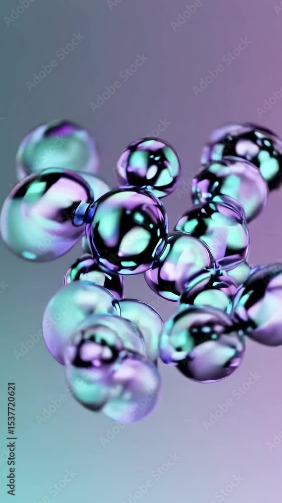 Poster iridescent bubbles floating against gradient background