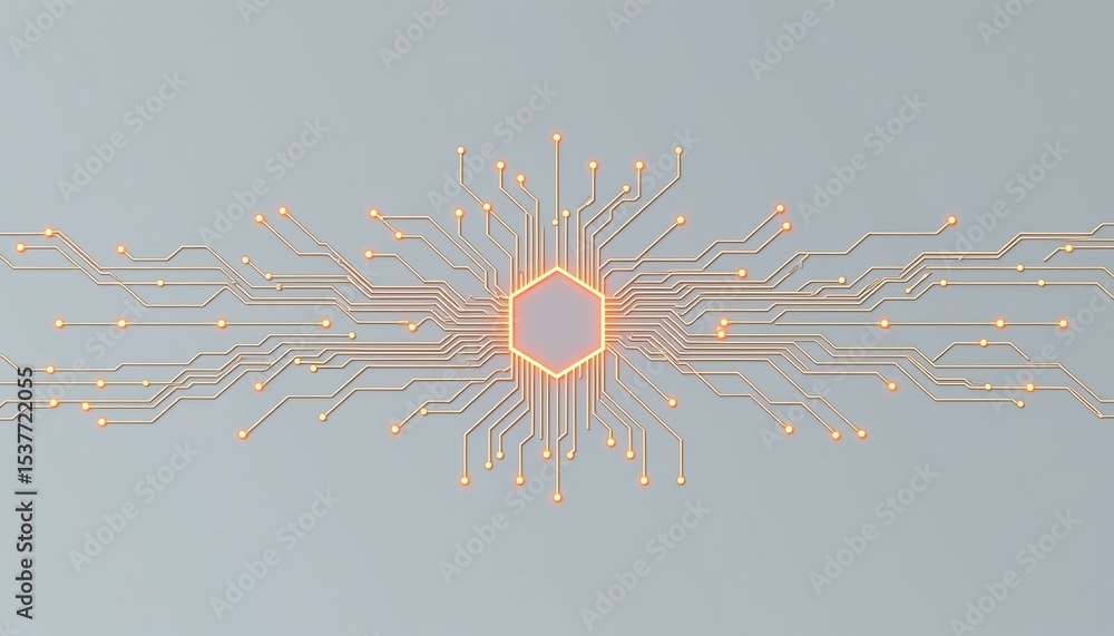 Aufkleber an illuminated central computer chip on a circuit board