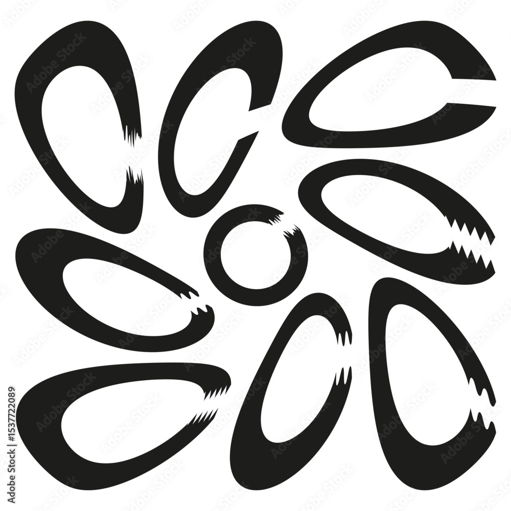 Poster curved droplet icons. abstract vector shape. black and white element. decorative motion form.