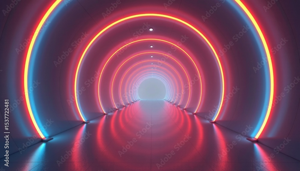 Aufkleber a mesmerizing, futuristic tunnel illuminated with vibrant neon lights, creating a sense of depth and