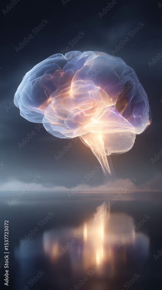 Poster glowing ai brain abstract neural network technology mind future