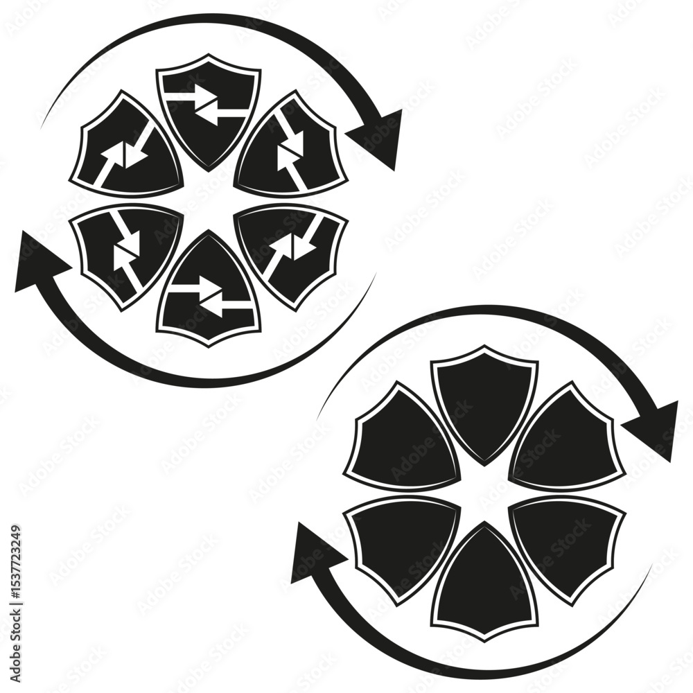 Poster gear mechanism icon. circular arrow rotation. business process symbol. vector cycle concept.