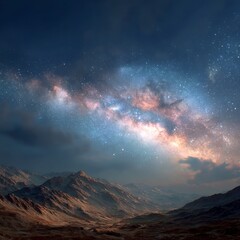 Naklejka premium Majestic Milky Way Galaxy over Mountain Range Night Sky Landscape
