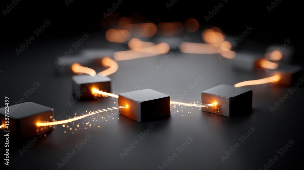 Poster futuristic data network abstract 3d cubes golden lines connectivity technology concept