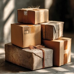 Stacked Cardboard Shipping Boxes  Rustic Packaging  Delivery Concept