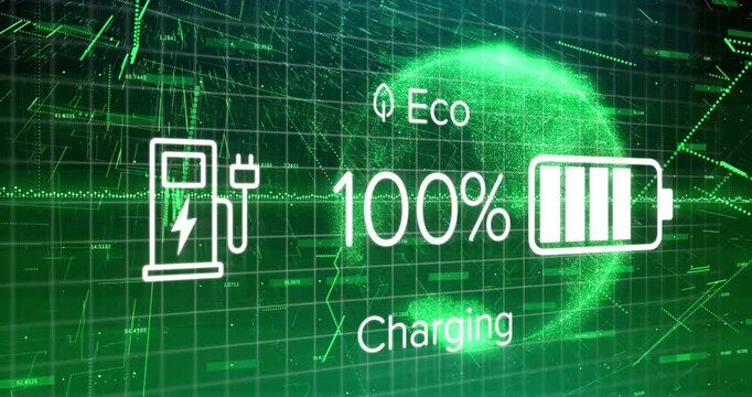 Plug connecting charger starting battery eco charging draining with grid shifting sphere pulsing