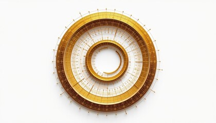 A circular device with a spiraling center and a series of concentric rings, calibrated with measurements