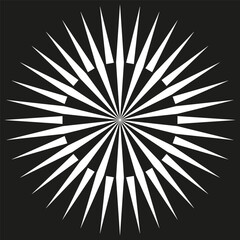 Obraz premium White starburst shape. Black background contrast. Sharp spiked symbol. Radial vector burst.