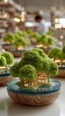 Miniature Island House  Green Trees  Architectural Model  Nature Scene  Landscape Design