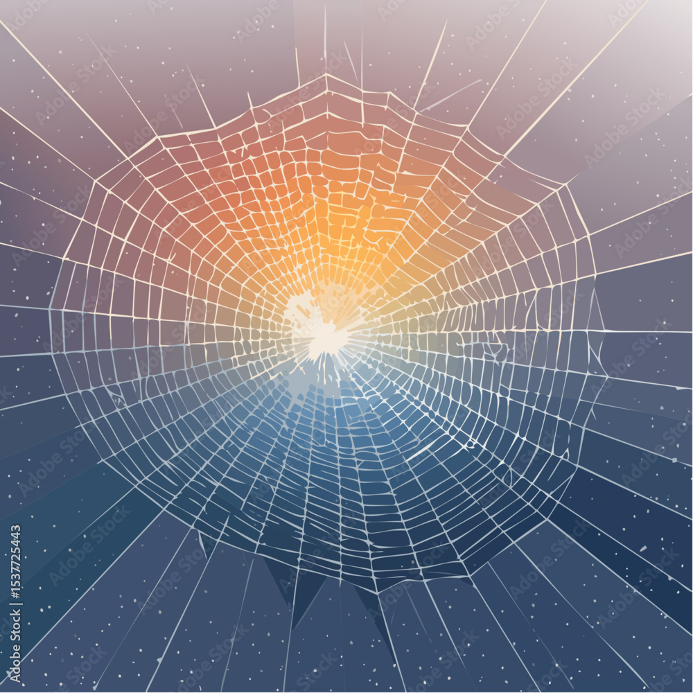 Poster vector illustration of a broken glass effect with a spider web design over a gradient background