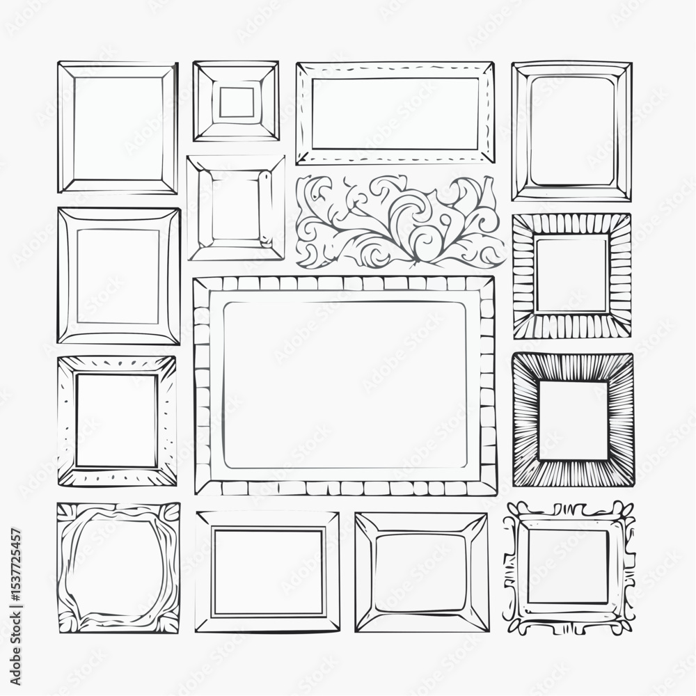 Poster vector illustration of a collection of various picture frames with different designs.