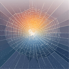 Fototapeta premium Vector illustration of a broken glass effect with a spider web design over a gradient background