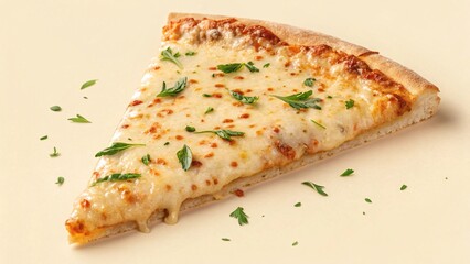 A delicious slice of pizza with mozzarella cheese and parsley.
