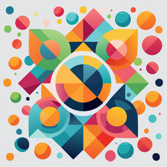 Obraz premium Colorful abstract geometric design with circles, squares, and unique shapes on white background