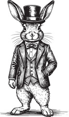Fototapeta premium Dapper Rabbit in Suit and Top Hat Engraving