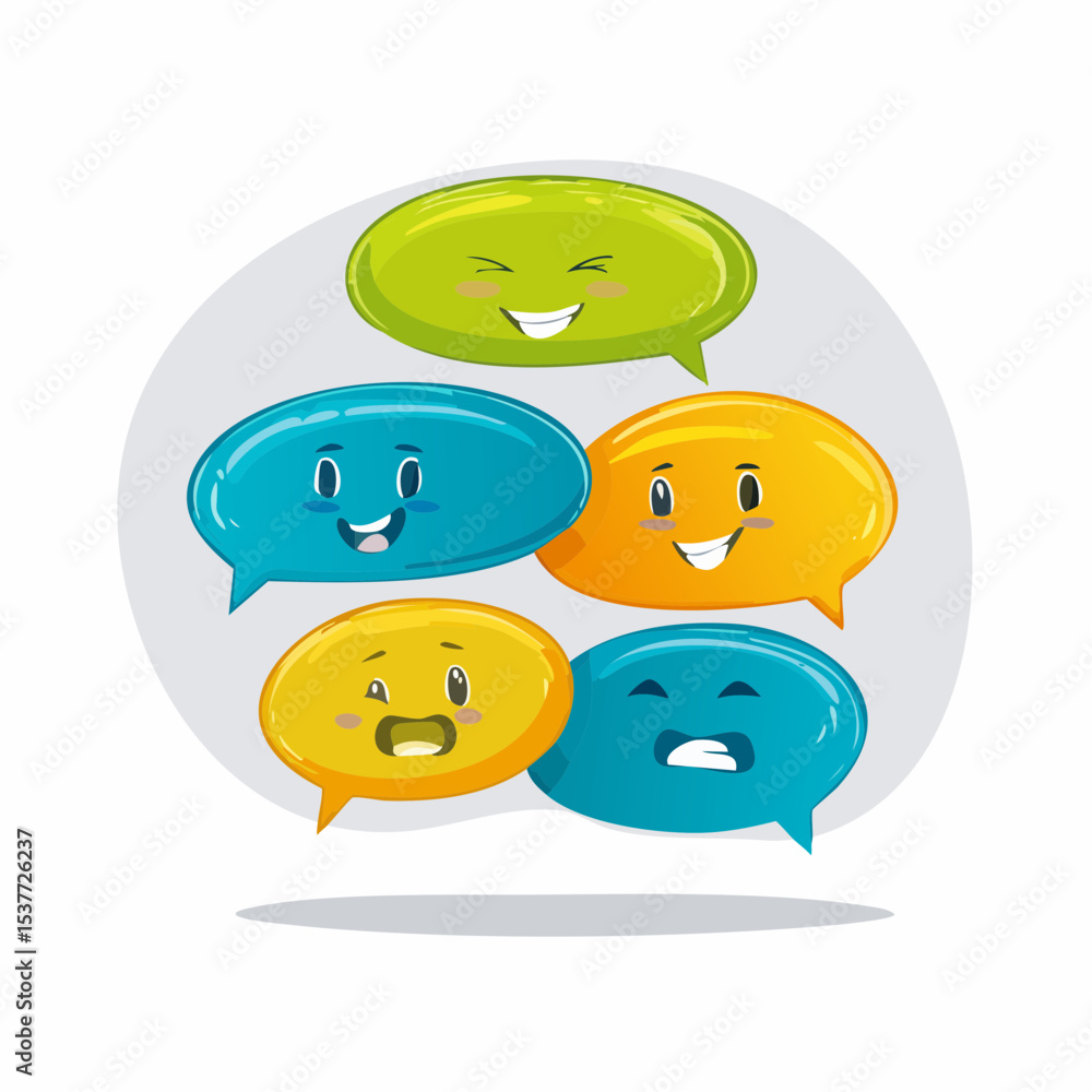 Poster colorful speech bubbles with various expressions representing communication and emotions