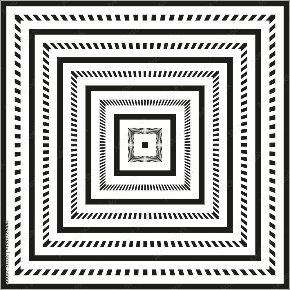 Poster concentric square figure. optical depth icon. geometric vector structure. bold black shape.