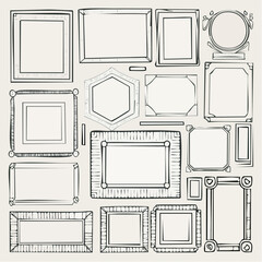 Hand-drawn collection of various picture frames in a doodle style on a light background