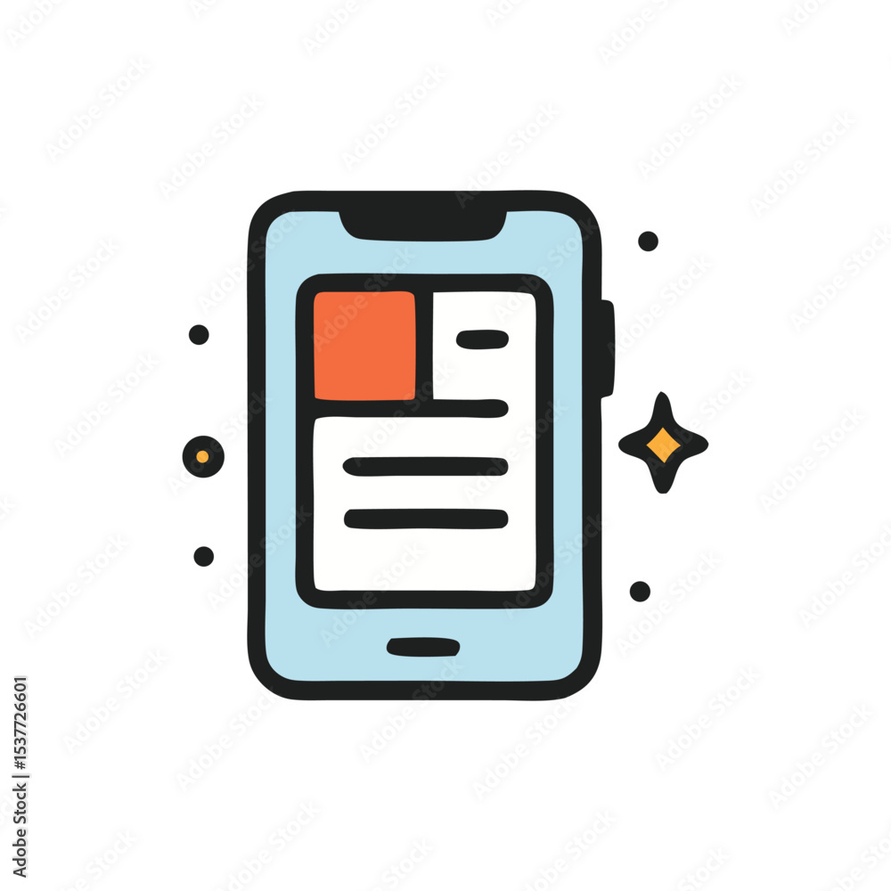 Poster a stylized illustration of a smartphone displaying a document with an orange square and lines, surro