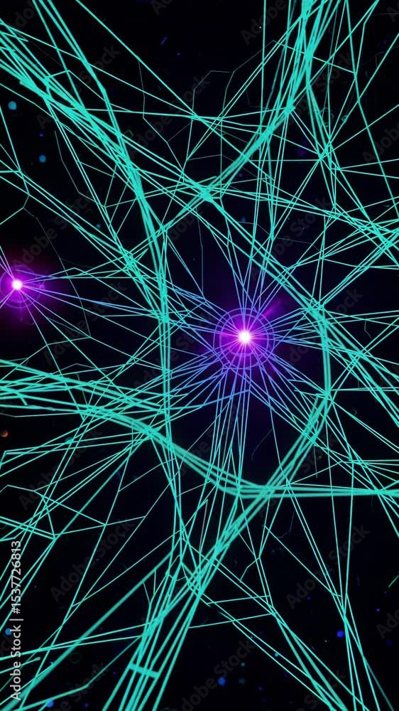 Poster abstract neon network with glowing nodes and dark background