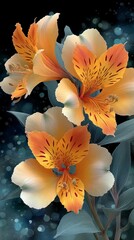 Fototapeta premium Elegant Alstroemeria Flowers Closeup Botanical Illustration Soft Lighting High Resolut