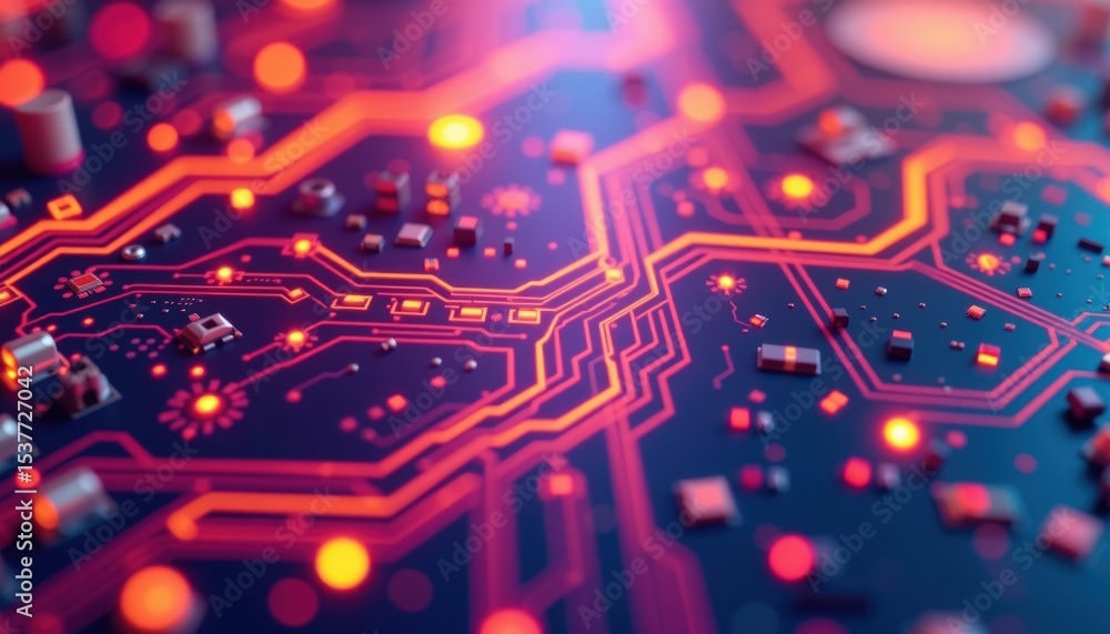 Aufkleber abstract close-up view of a modern circuit board, showcasing intricate electronic pathways and glowi