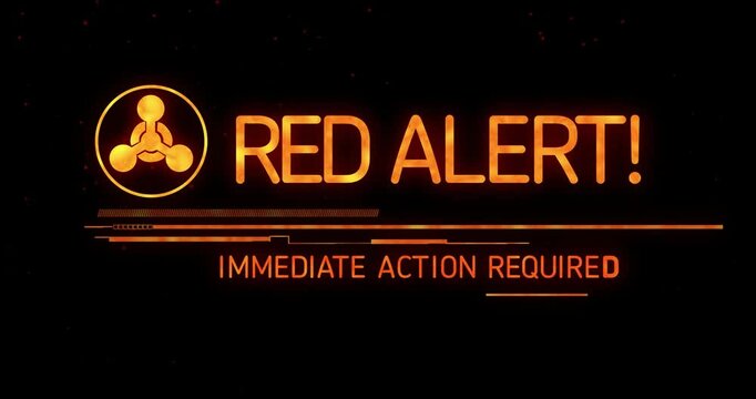 Red-particle star-field initiating emblem fading and text morphing into RED ALERT demanding action
