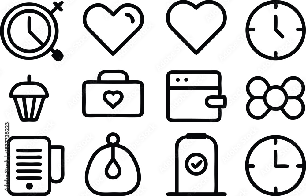 Poster client assessment icons set outline style graphics isolated on transparent background