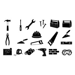 Obraz premium Construction tools equipment handyman repair building industry hardware diy renovation and toolbox vector set