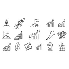 Business growth success chart rocket startup gear target strategy mountain goal achievement progress concept