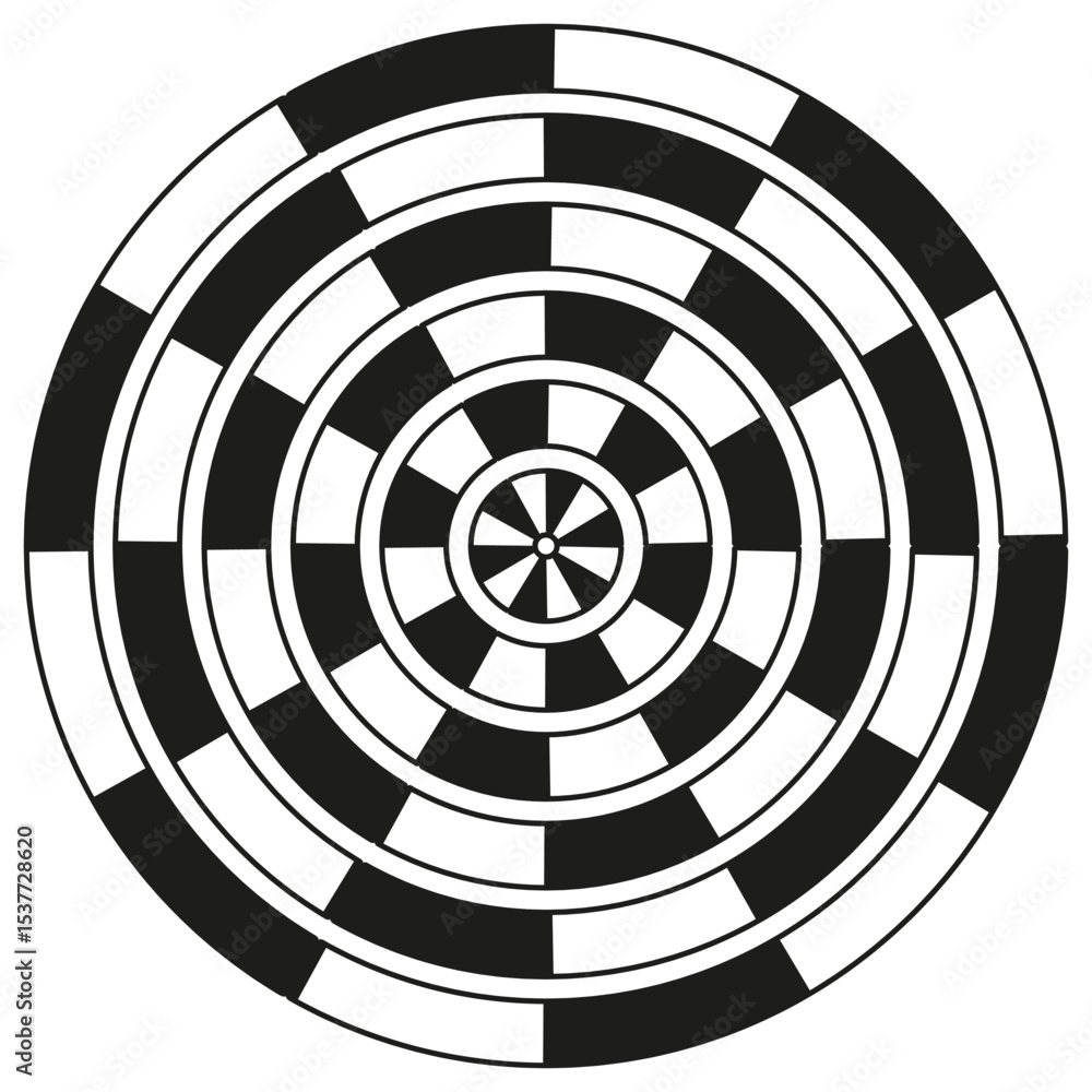 Poster concentric circle icon. spiral target symbol. black white vector. circular pattern design.