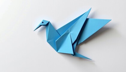 An origami dove sculpture sitting and posing in plain view on the table, simple and clear background