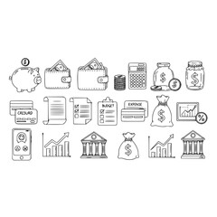 Finance money investment banking business budget expense credit card wallet calculator graph piggy bank icon set