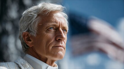 Thoughtful Senior Man  American Flag  Hope  Patriotism  Portrait
