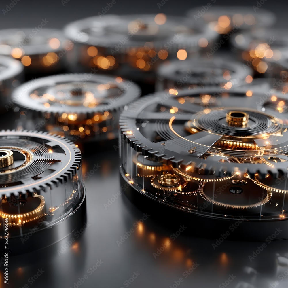 Poster precision gears interlocking mechanisms abstract technology background