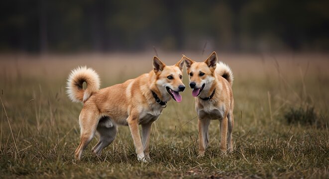Two Dogs in Grassy Field - Powered by Adobe