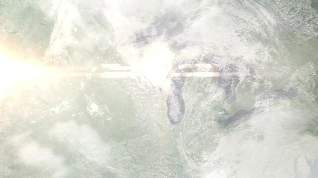 Earth zoom in from space and focus on Oshkosh, Wisconsin, USA. Background for travel intro or blog. Satellite view. 3D style Animation. Images from NASA.